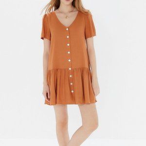 UO Houston Linen Button-Front Drop Waist Dress